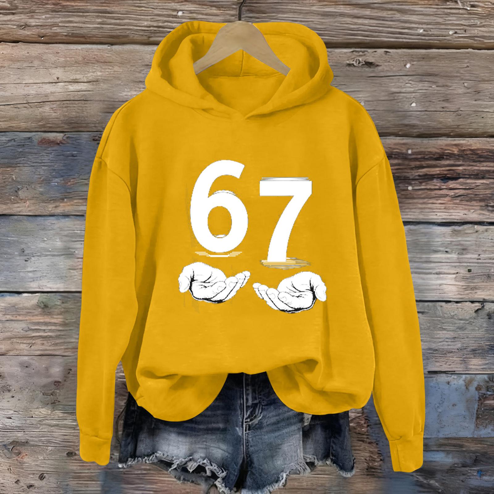 Ladies  Digital Printed Casual Long Sleeved Hooded Sweatshirt Top XL жёлтый