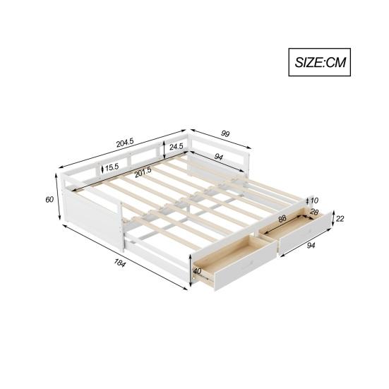 Pull-out Sofa Bed, 78" Convertible Sectional Couch Bed, Modern Wood Couches with Drawers And Slats for Living Room (White)