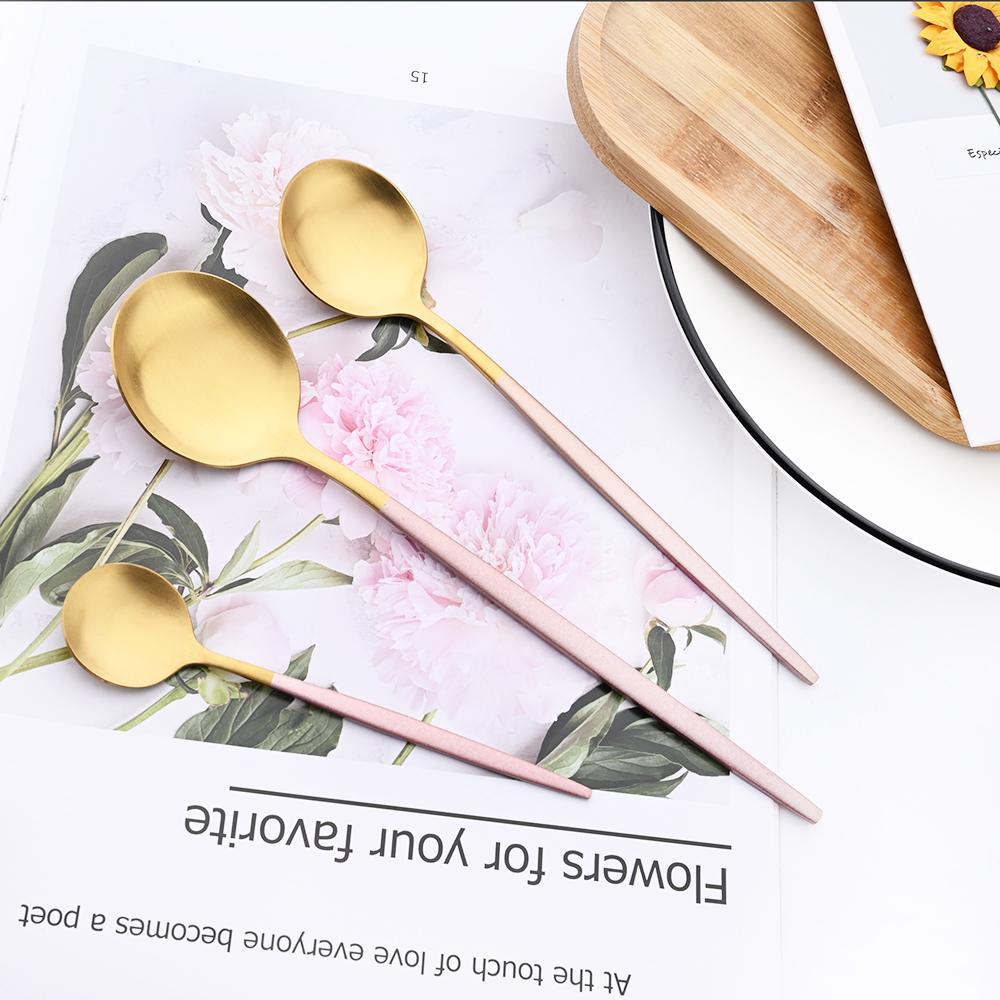 JANKNG 24Pcs Matte Dinnerware Golden Knife Fork Dessert Spoons Flatware Set Stainless Steel Cutlery Set Kitchen Silverware Set