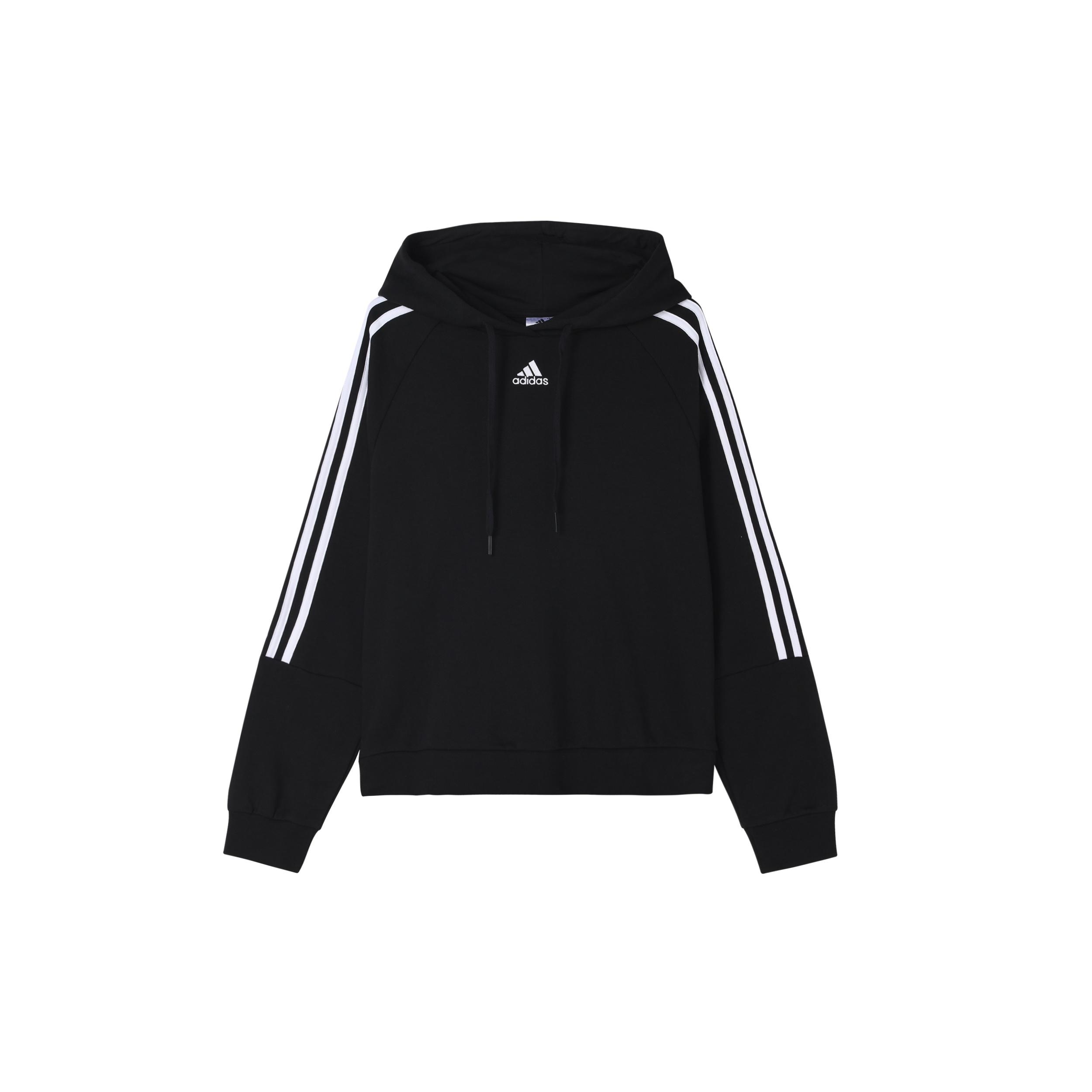 (WMNS) adidas Loose-Cut 3-Stripes Cropped Hoodie Black Women s GL1460 L