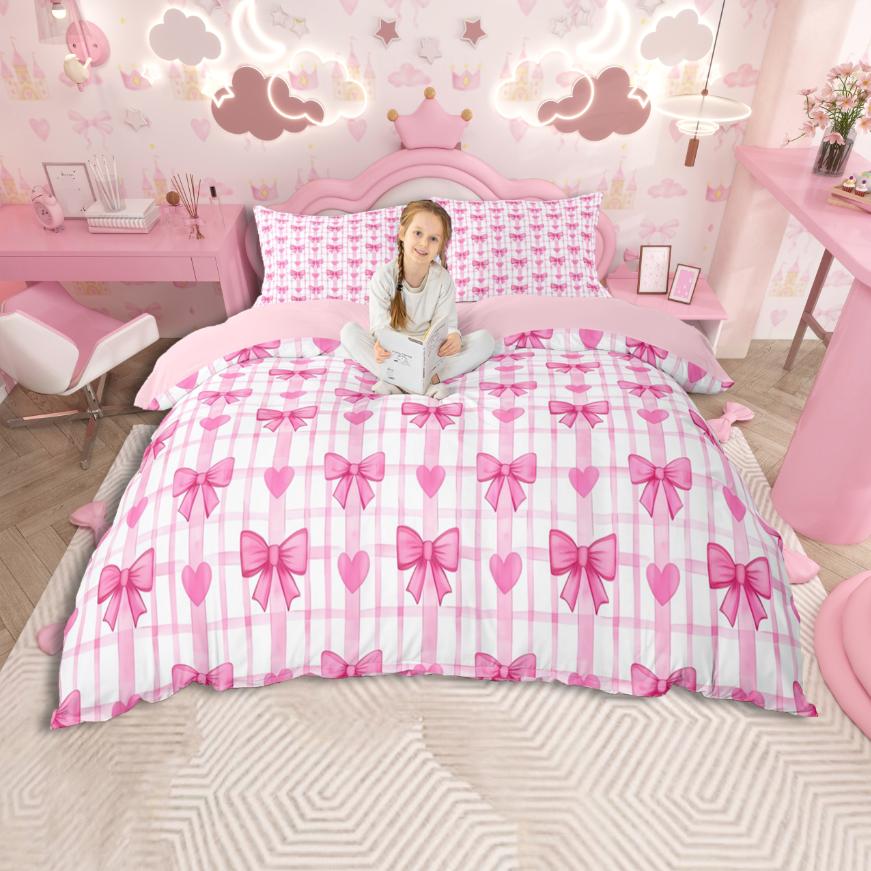 Homewish Ribbon Bow Knot Duvet Cover Set,Princess Bowtie Bedding Set,Rainbow Cartoon Bow Bed Set For Girl