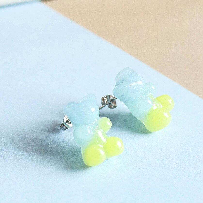 Wholesale Gummy Bears Studs Earrings For Women Teens Girls Gradient Color Sequin Bear Earring Fashion Zircon Birthday Gift