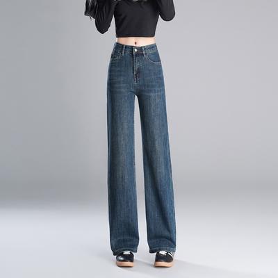 Retro Narrow Edition Wide Leg Jeans Autumn Winter High-waisted Slimming Straight Leg Jeans Stretch Embroidered Jeans