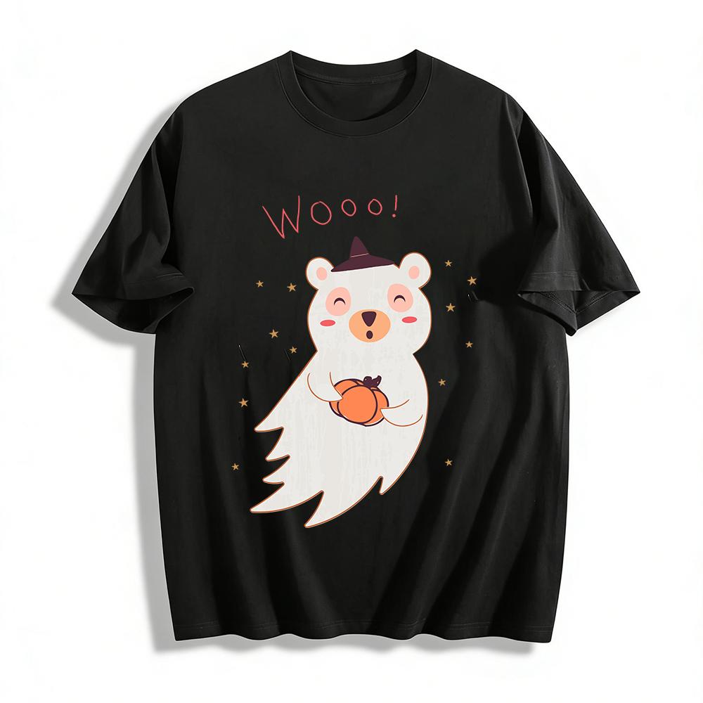 Halloween Cute Bear Ghost Costume Kids Top With Fun Pumpkin Print Wizard Hat Element Holiday Wear Pure cotton T-shirt XXS
