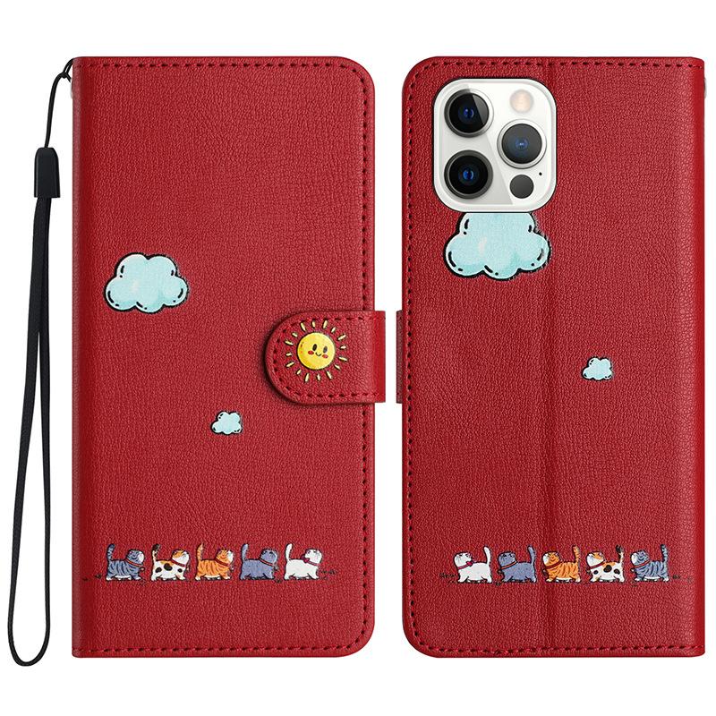 Tegneskinn lommeboktelefondeksel for iPhone15, Samsung S24, Xiaomi, OPPO, VIVO - full pakke med kortspor.