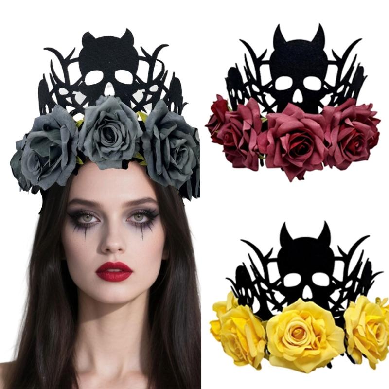 Reusable Rose Flower Witch Crowns Halloween Party Headwear Lightweight Child Costume Decoration
