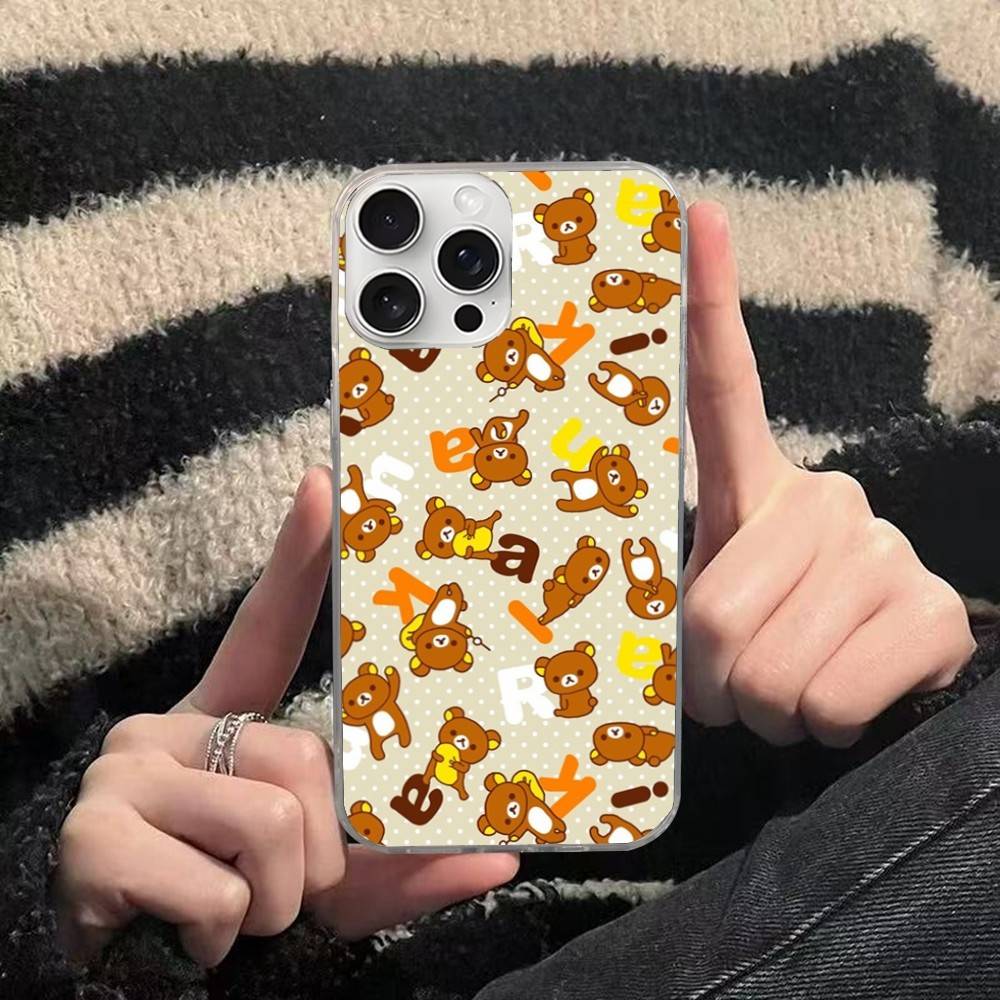 Cartoon Rilakkuma Bear For iPhone 17 16 15 14 13 12 11 Plus Pro Max Satin Colorful glossy surface Phone Case