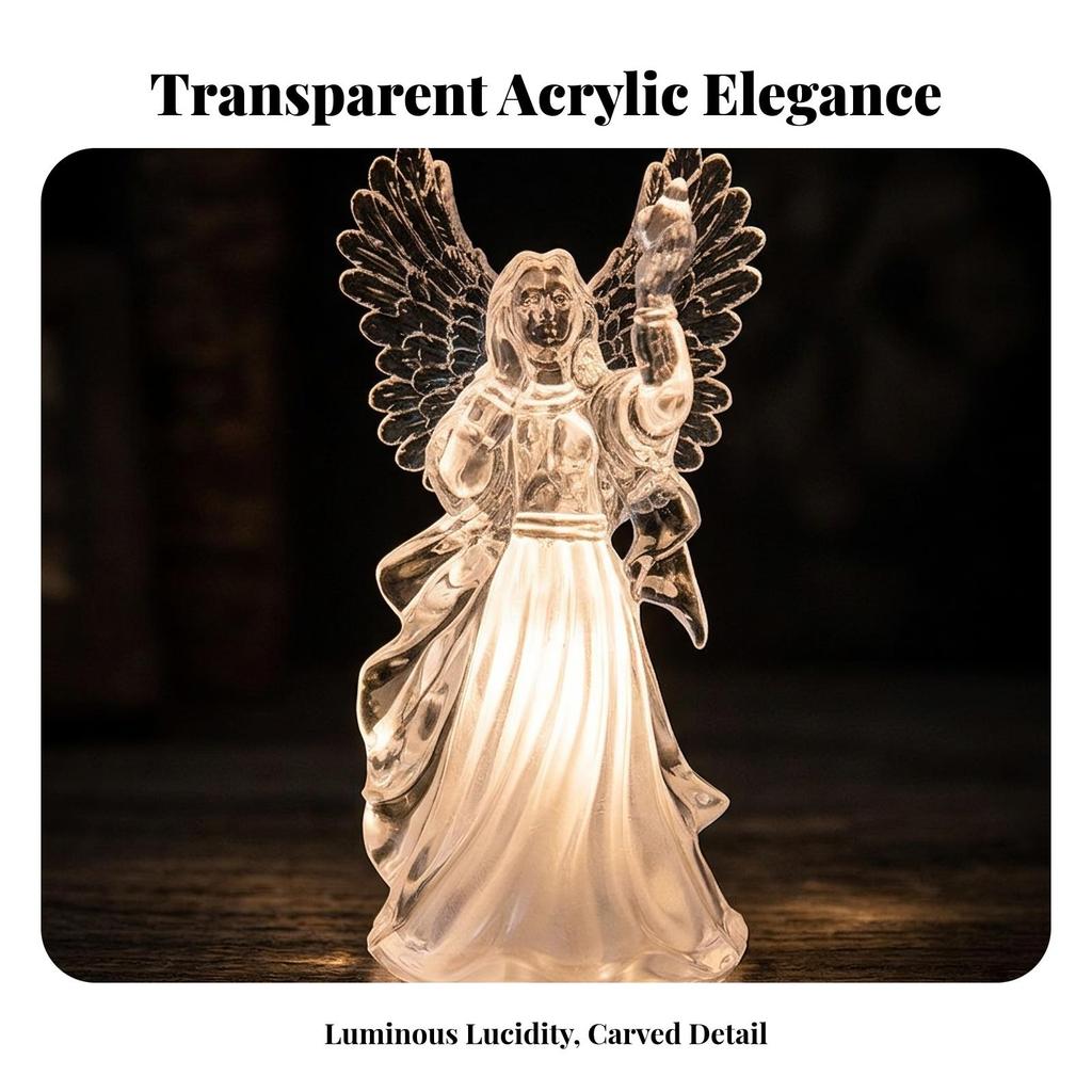 Angel Figurine Acrylic Decor Clear for Bedside Table, Holiday Display