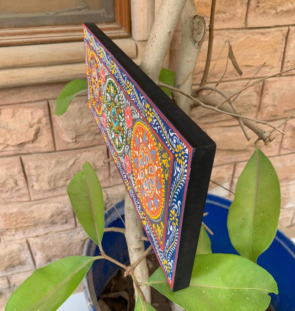 Hand Carved Painted Floral Wood Panel: Indian Home Decor