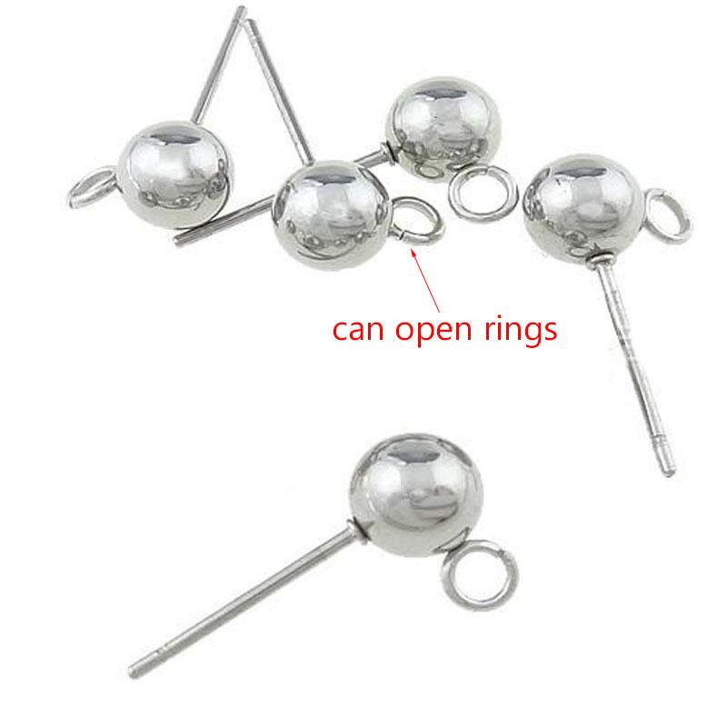 20 Stück/Los Edelstahl 3 4 5 6 8mm Kugel Ohrstecker Ohrstecker Stifte mit offenen Ringen Für DIY Schmuckherstellung Zubehör
