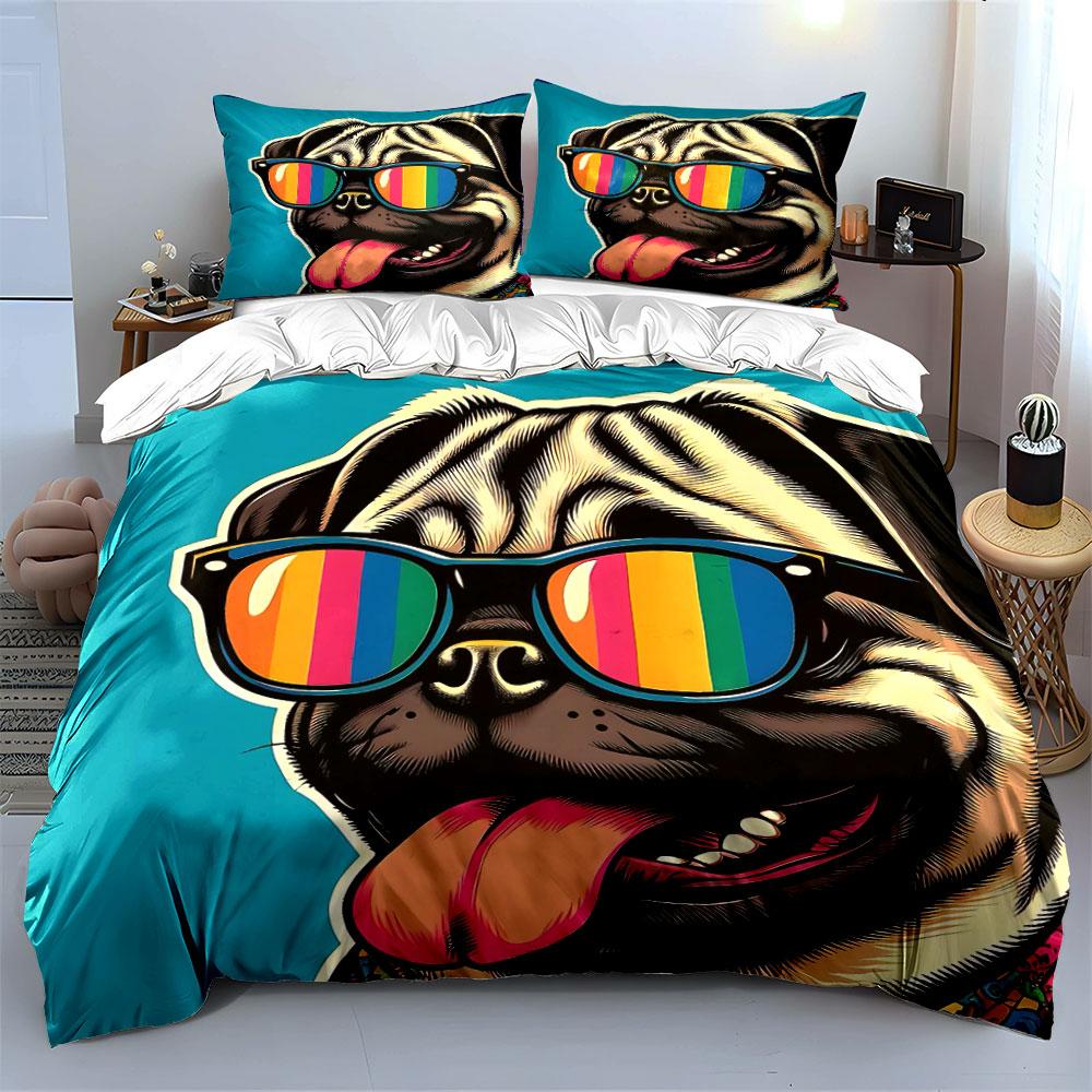 Colorful Dog Art Print Set Bedding Set with 1 Duvet Cover 2 Pillowcases Single Double King Queen, Gift
