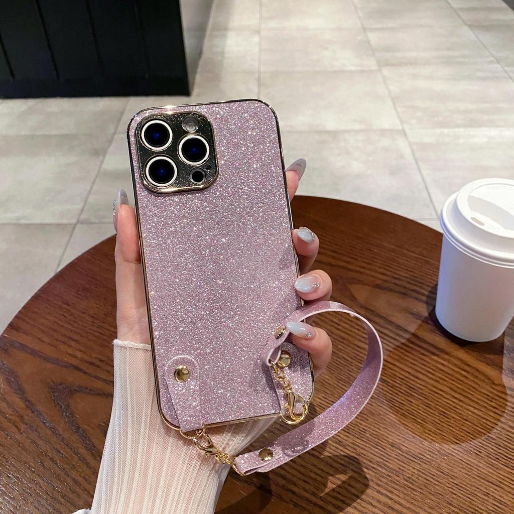 Premium Electroplated Glitter Full-Coverage iPhone 17 Case with Lanyard & Apple 15 Anti-Drop Protection