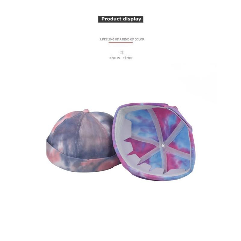 Hat Couple Tie Dyed Melon PU Leather Hat Round Hat Men and Women Korean Street Instagram Trendy Brand Cold Hat Landlord