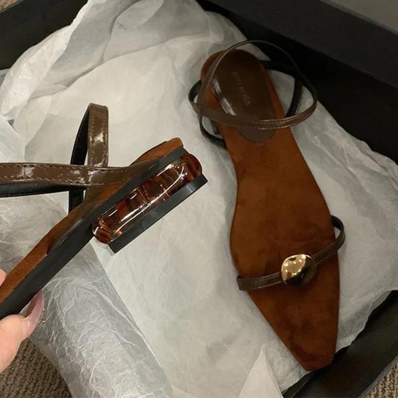 

Fashion Summer Pointed Toe Women Sandals Fashion Elegant Heeled Shoes Dress Casual Woman Pumps 2025 New Trend Designer Chaussure Femme 35 темно-коричневого