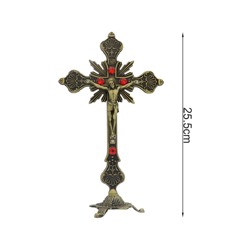 Jesus Crucifix Sculpture Jesus Cross Statue Catholic Figurine Standing Crucifix for Home Altar Living Room Table Bedroom