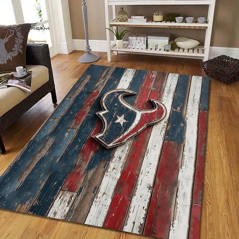 Houston Texans Flannel Pattern Square Carpet,Area Rug,Carpet Rug for Living Room Bedroom Sofa Playroom Decor,Non-slip Floor Mat