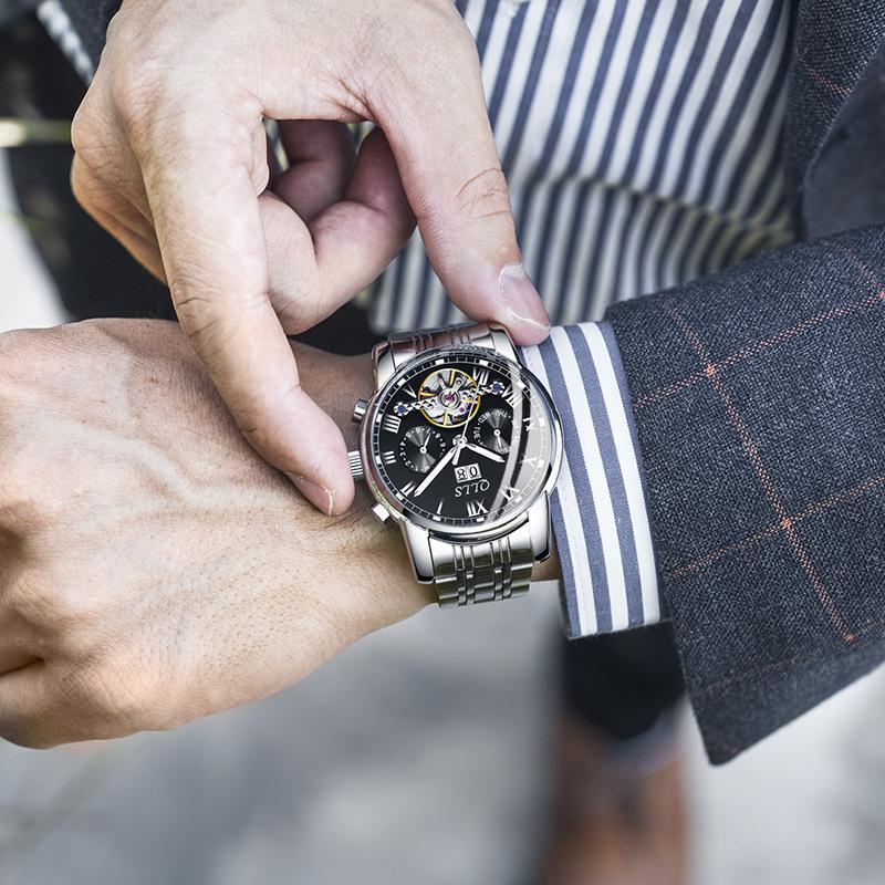 QLLS Men's Fashion Automatic Luminous Waterproof Skeleton Wristwatch - Business Casual Style