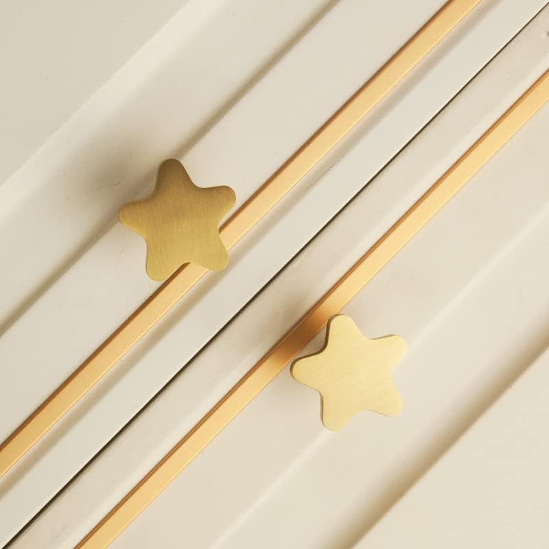 Decorative Brass Kitchen Cabinet Knobs Gold Star Drawer Dresser Knob Pulls Furniture Cupboard Handles Modern (4), Medium