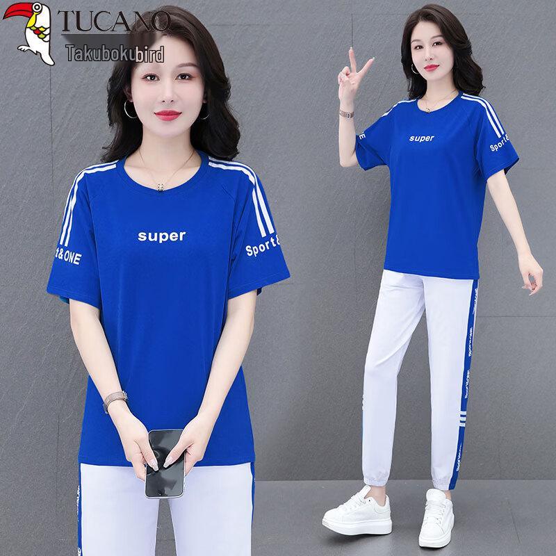 Women s Pure Cotton Short-Sleeve Casual Sports Set XL