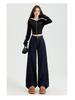 Women's Dark Blue High-Waist Wide-Leg Jeans, Summer 2025 Collection - Loose Fit, Meat-Covering, Mopping Style.