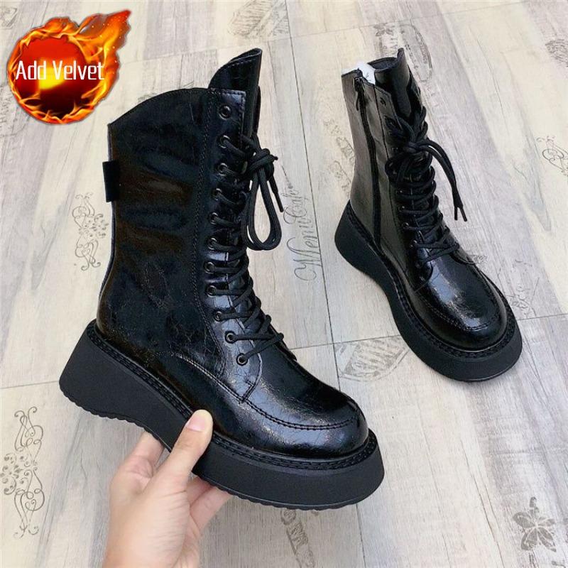 

Half High Mid Calf Ladies Boots Footwear White Biker Black Platform Shoes for Women Demi-season Goth New in Chic and Elegant Pu 40