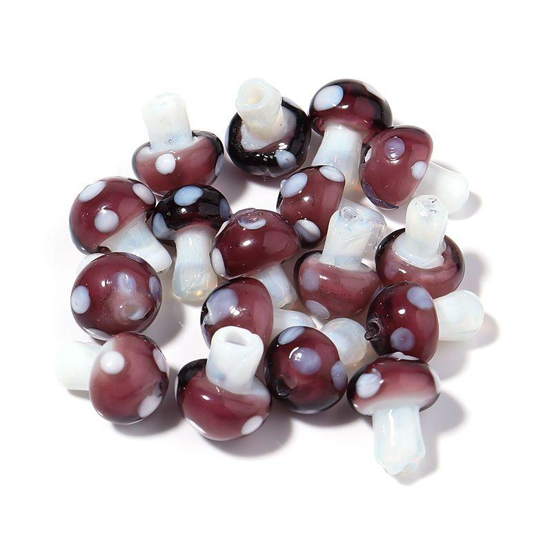 10pcs/lot Colourful Lampwork Beads Cute Mushroom Shape Loose Glass Beads For Jewelry Making DIY Craft Necklace Bracelet Findings