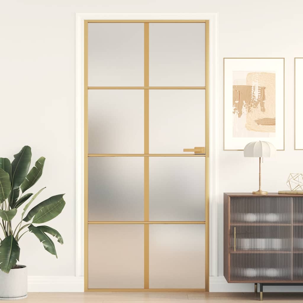 Vidaxl Interior Door, Gold, 93X201.5 Cm, Glass and Aluminum