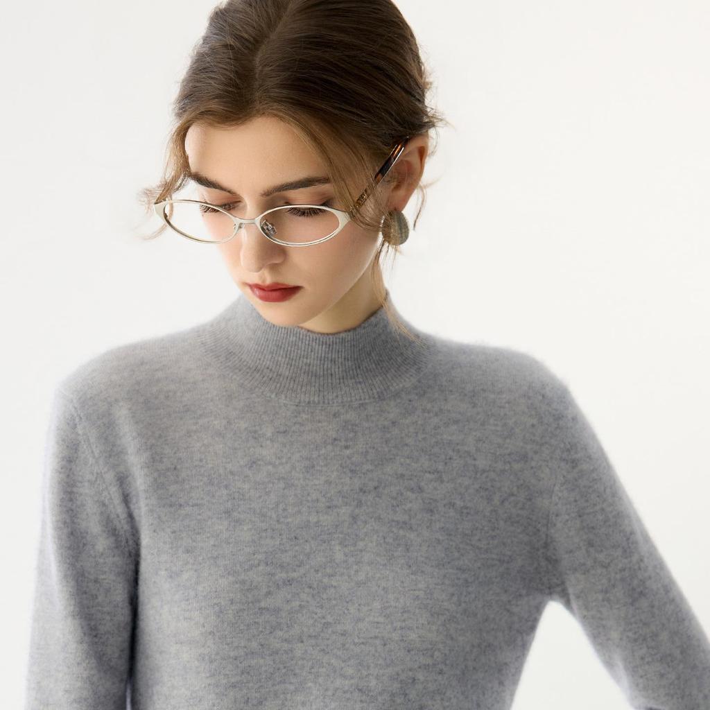 Women's Cashmere Half-High Neck Slim-Fit Sweater - Solid Color, Warm, Versatile for Autumn and Winter