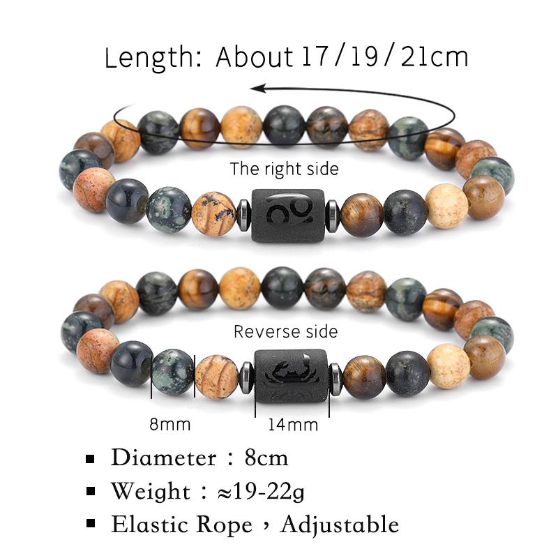 12 Zodiac Natural Stone Bracelets - Cancer, Virgo, Leo, Libra Designs, Ideal Couples & Friendship Gifts, Unisex Jewelry (Pulsera