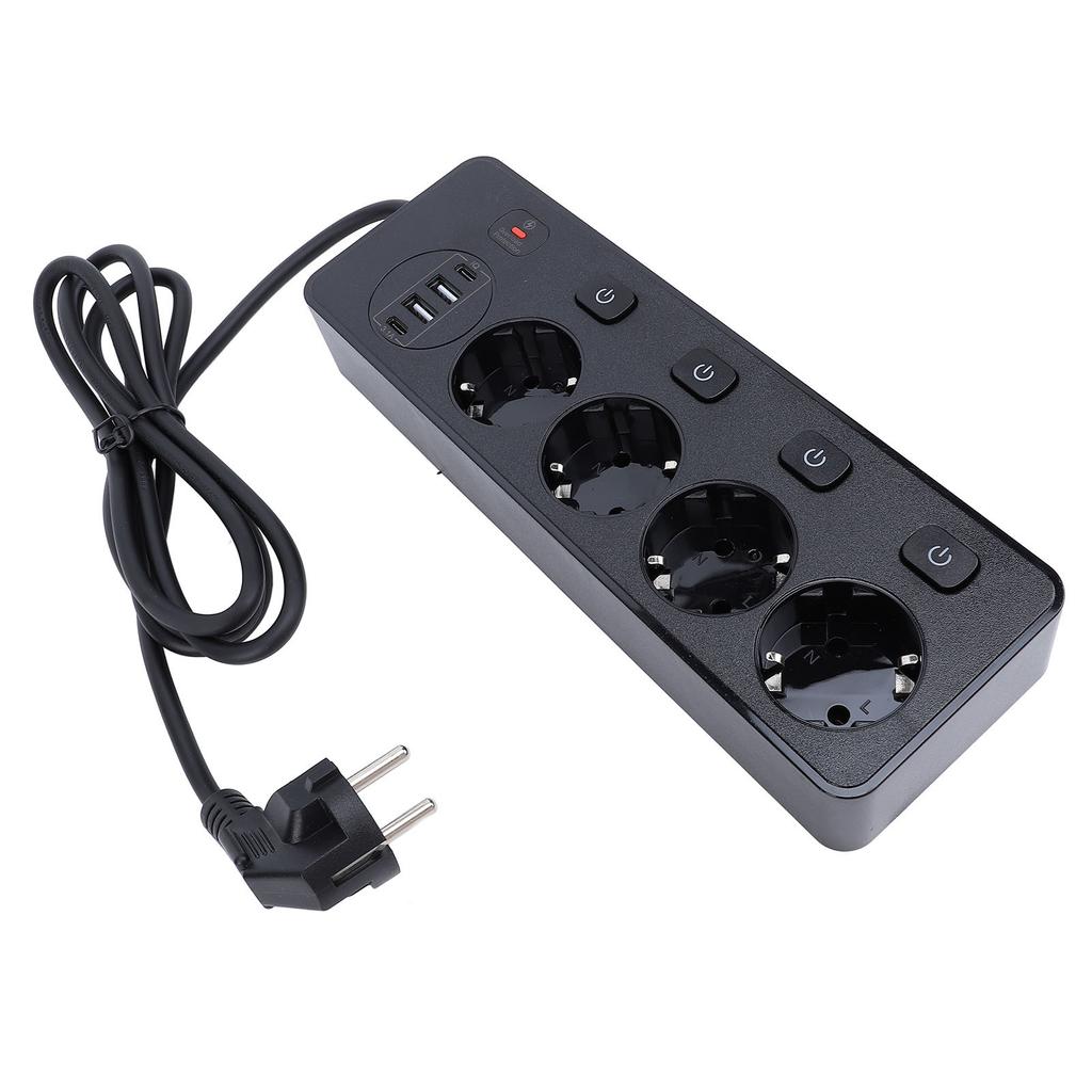 3250W Power Socket Strip 4Pcs 2 Prong Outlets 2Pcs Type C Fast Charging 2Pcs USB Ports Independent Switch Overload Guard