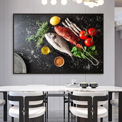Pesce Verdura Spezie Pittura su Tela Poster e Stampe Moderne per Cucina Arte Murale Immagini di Cibo per Decorazione Soggiorno Murale