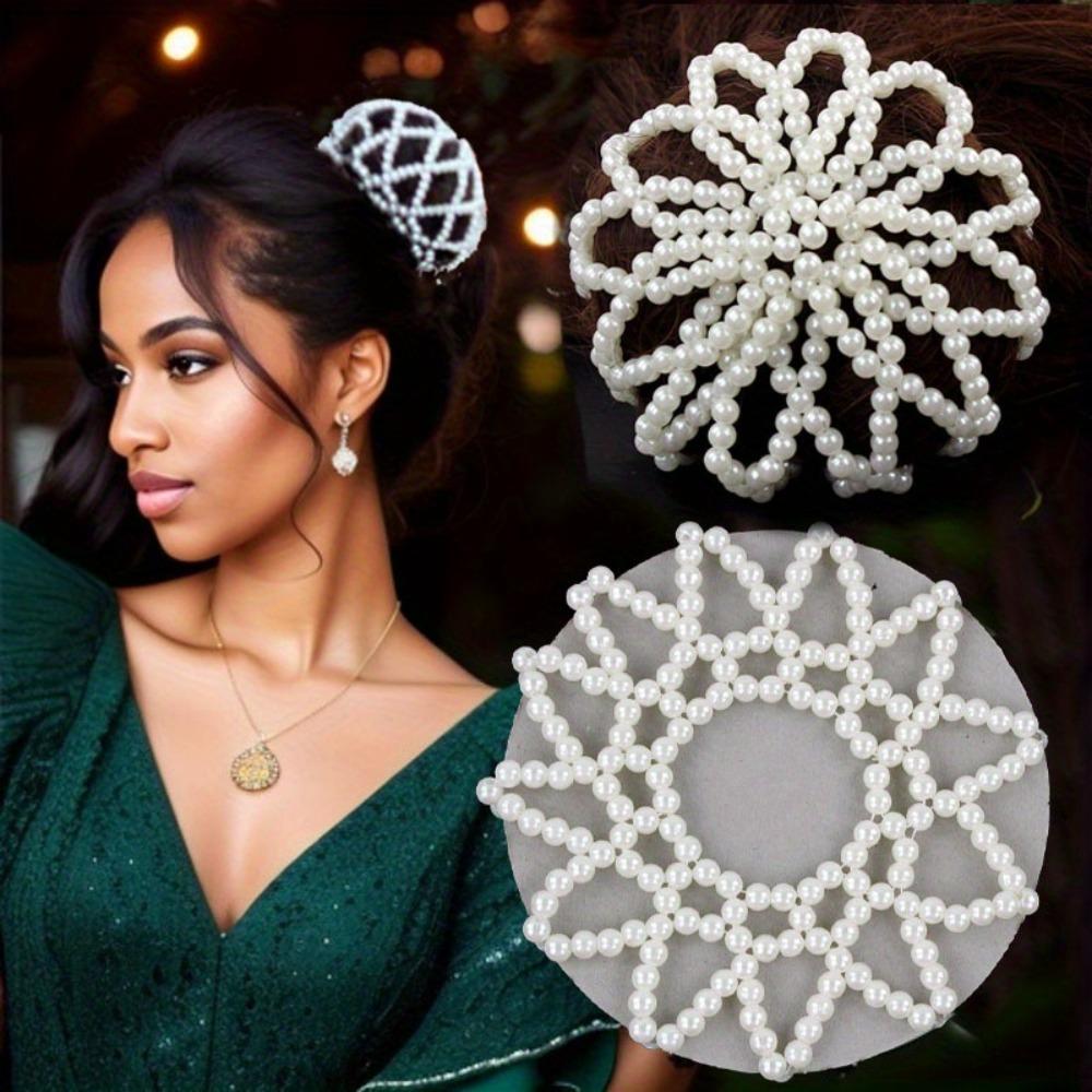 Korean Style Crochet Bun Net Elegant Pearl Fake Pearl Hair Nets Performance Wear