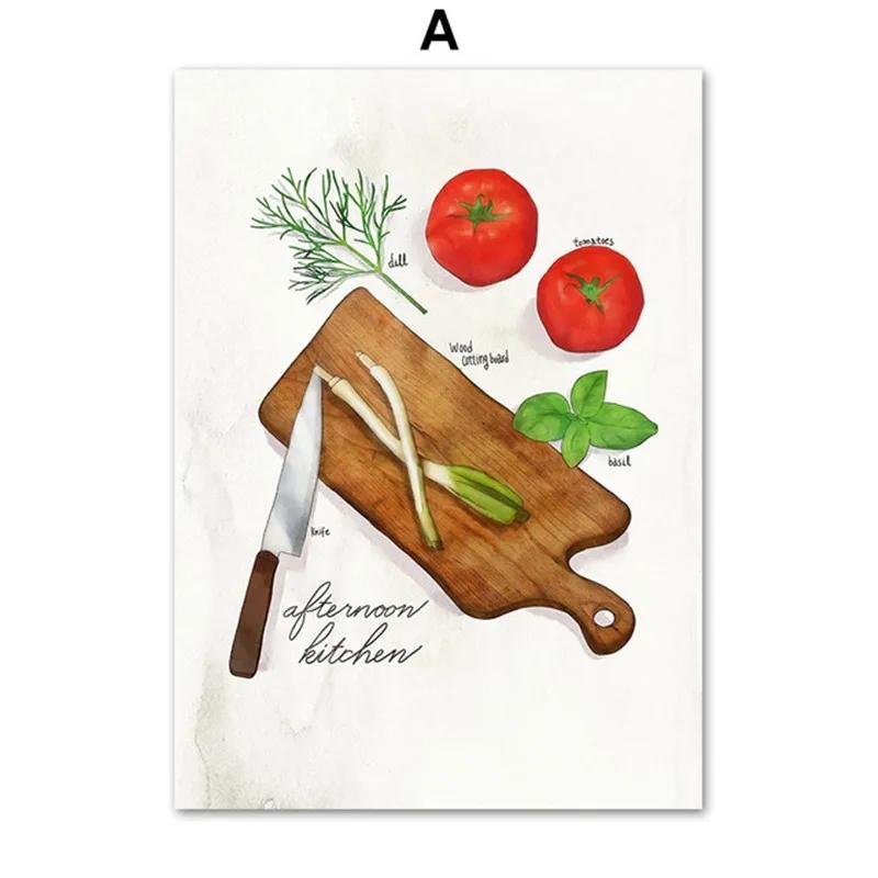 

Современные акварельные кухонные инструменты, приправа, холст, живопись, плакаты на скандинавскую тему и принты, настенные художественные картинки для столовой, домашний декор 21x30cm No Framed