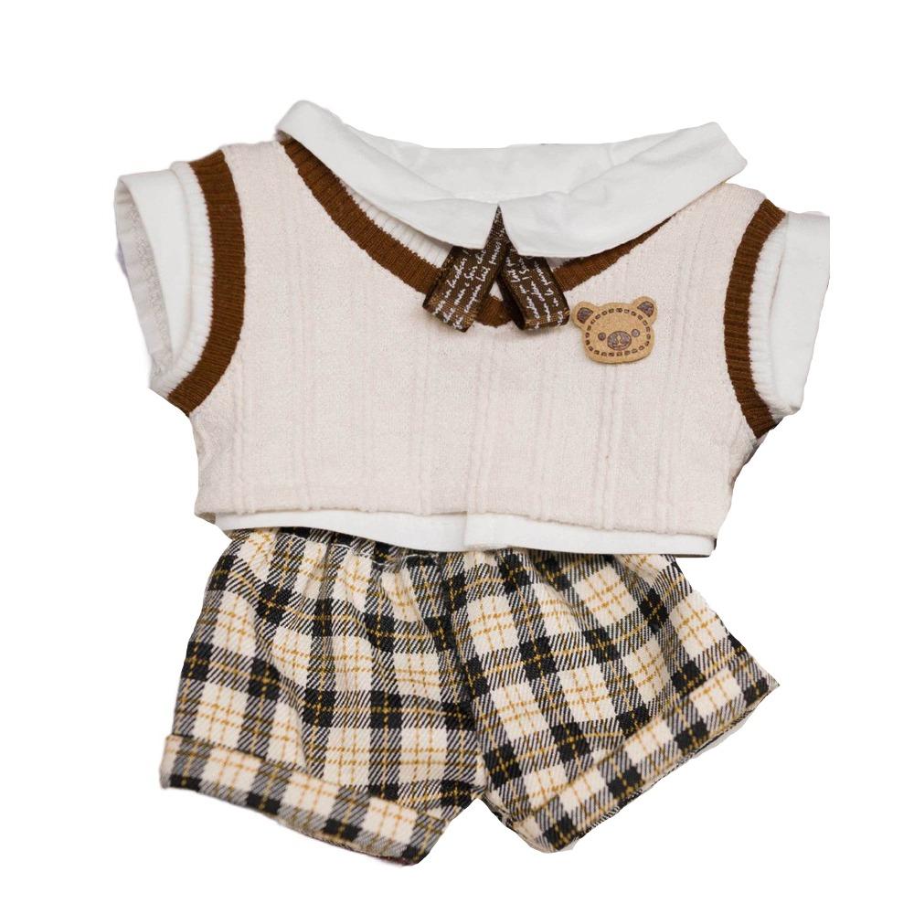 

1 set Knitted Vest Cotton Doll s Clothes Plaid Shorts Plush Doll Clothes 20cm Cotton Doll Style A
