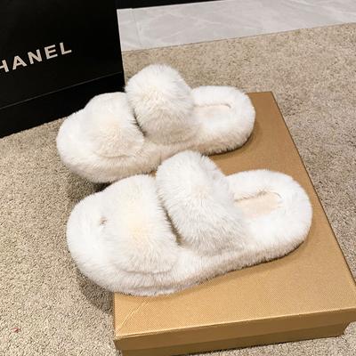 Fashion Winter New Thick Sole Cotton Sandals Women Fashion Round Head Open Toe Suede Comfort with Fluffy Flip-flops
