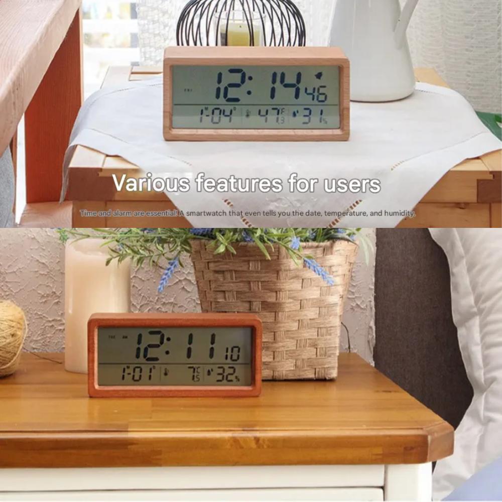 Realwood(Usbee) LCD Temperature and Humidity Alarm Clock