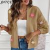 BITCED Hand-Crocheted Floral Sweet Knit Cardigan Sweater Jacket for Women Lazy-Chic Style Casual Oversized Knitwear