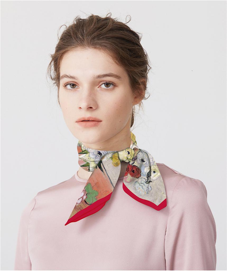 Famous Oil Painting Women Scarf Wraps Twill Silk Scarf 53cm Square Scarves Fashion Head Scarf Hijab Neckerchief Bandana New