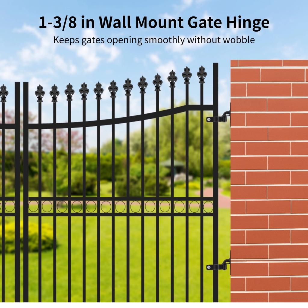 2 PCS 1-3/8 In Wall Mount Gate Hinge, Metal Chain Link Fence Post Hinges, Rustproof Metal Outdoor Gate Hinge, Heavy Duty Chain Link Fence Frame