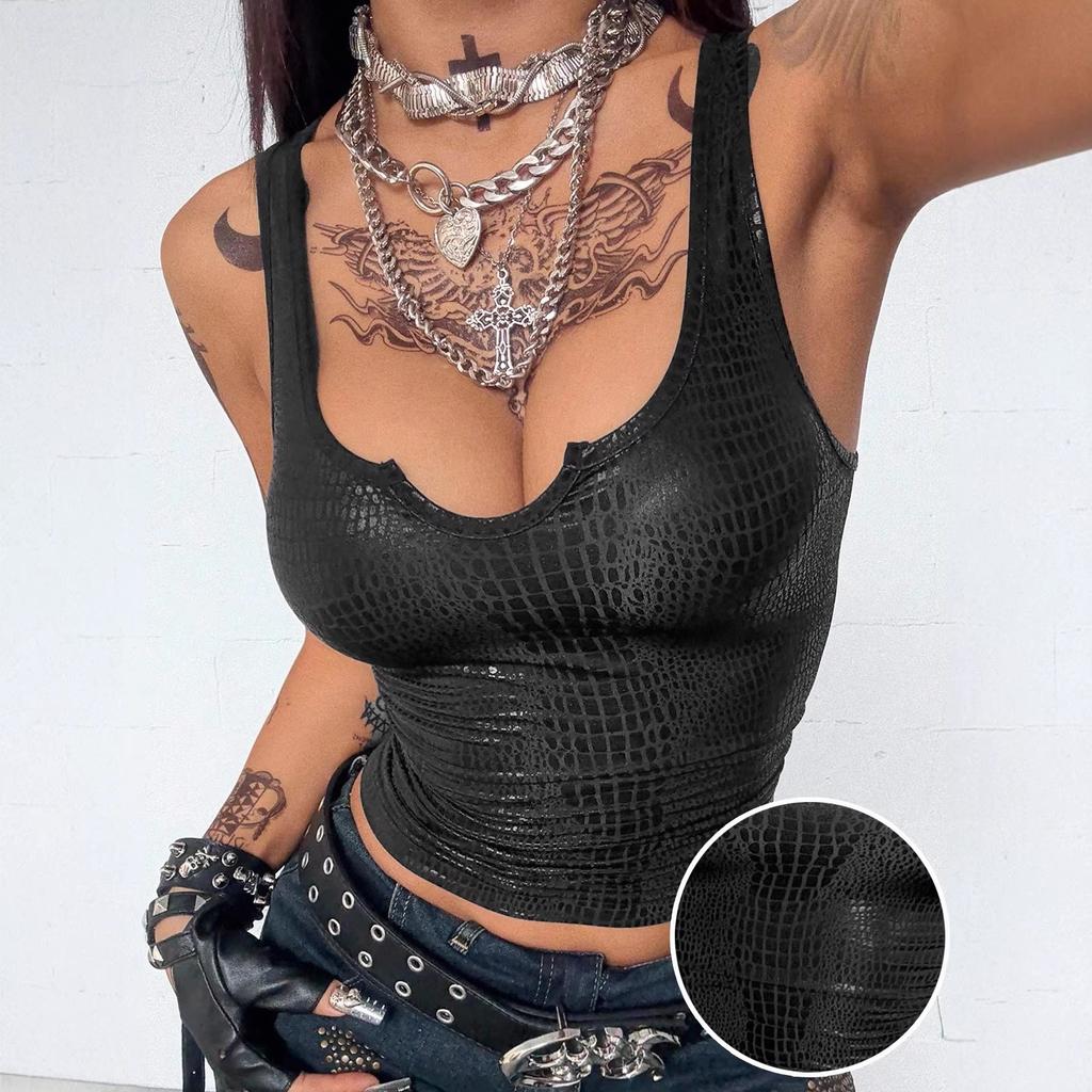 European and American hot-selling crocodile pattern U-neck vest top