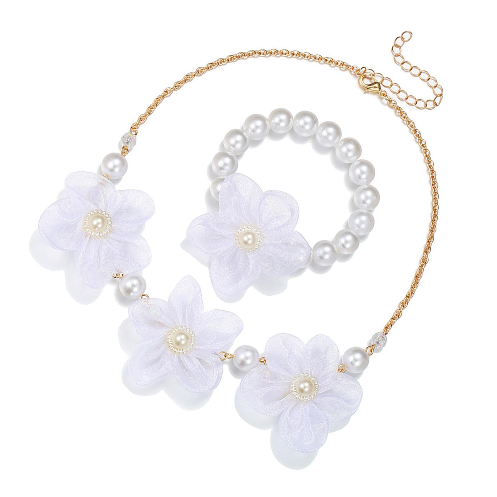 

Imitation Pearls Necklace Flower Pendant Necklace Beaded Bracelet Children Necklace Suitable for Elegant Outfits