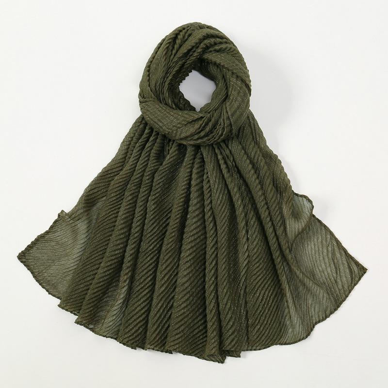 New solid color simple silver silk crumpled long towel elegant women's retro ethnic headscarf fashionable plain versatile yarn