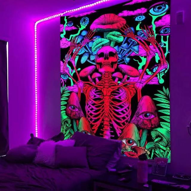 Planet Blacklight Tapestry Trippy Galaxy Uv Reactive Waterfall Landscape Wall Funny Tapestries Mysterious Mushroom Bohemia Tapiz