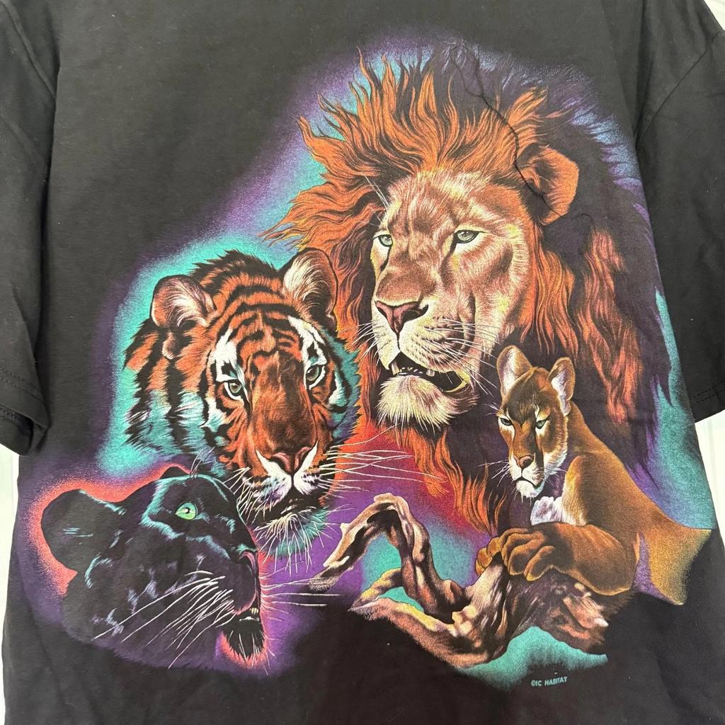 New VTG Neon Big Cats Graphic T-Shirt 90s Y2K All Over Print Gatlinburg XXL