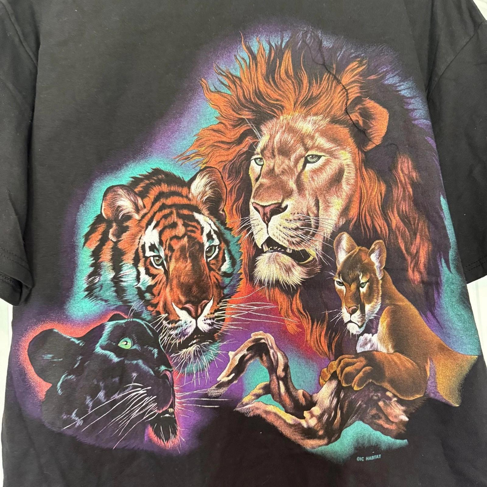 

New VTG Neon Big Cats Graphic T-Shirt 90s Y2K All Over Print Gatlinburg XXL XL