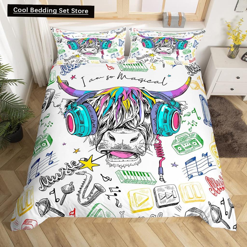 Highland Cow King Queen Duvet Cover Bull Bedding Set for Adults Cattle 2/3pcs Quilt Cover Farm Animal Polyester Comforter Cover