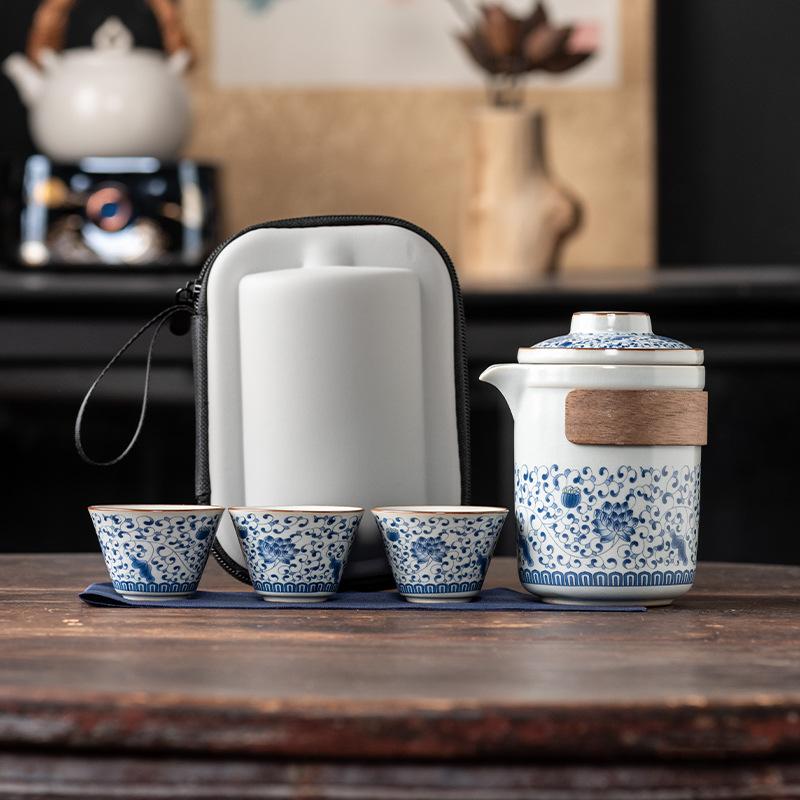 Wrapped lotus Ru kiln opening high-end travel tea set outdoor portable light luxury business commemorative gifts