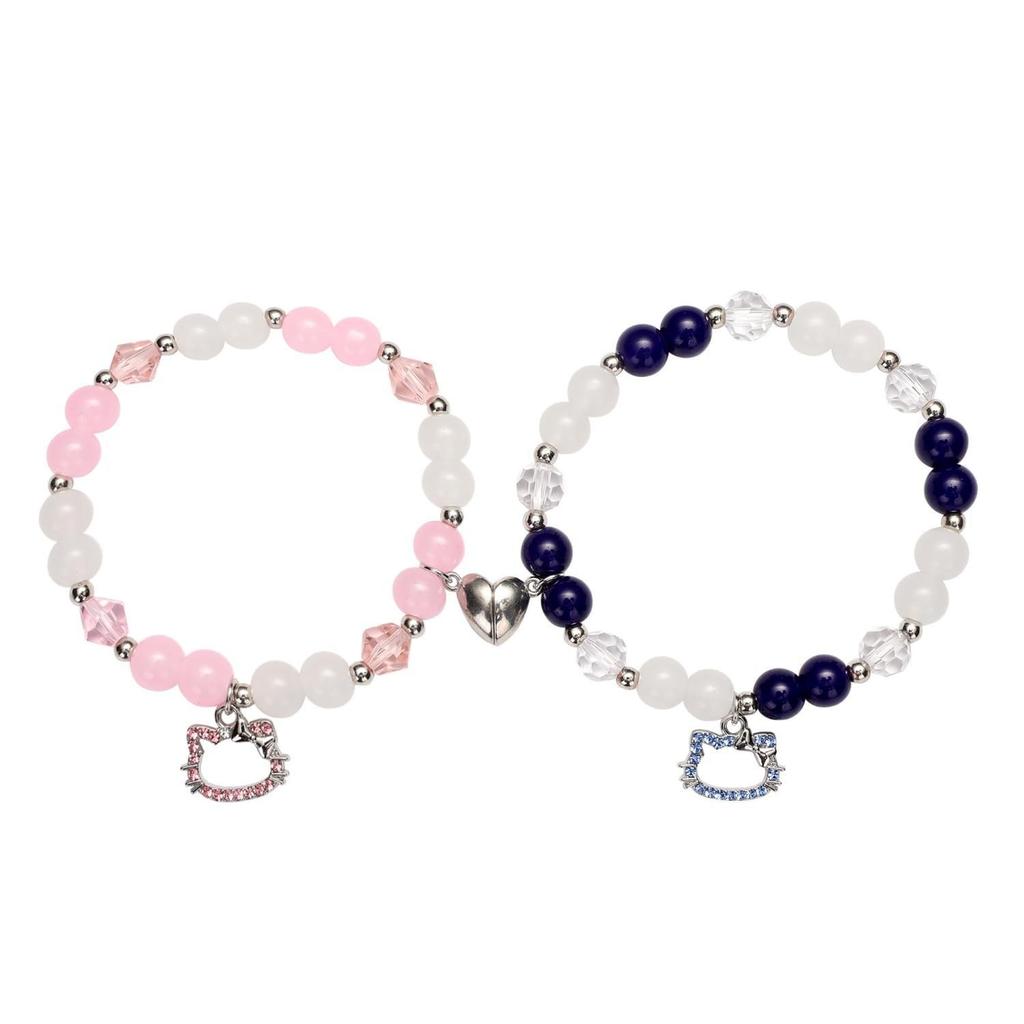2Pcs/Set Gothic Spider Animal Beaded Bracelet Creative Heart Magnetic Matching Couple Bracelets for Women Men Halloween Gift