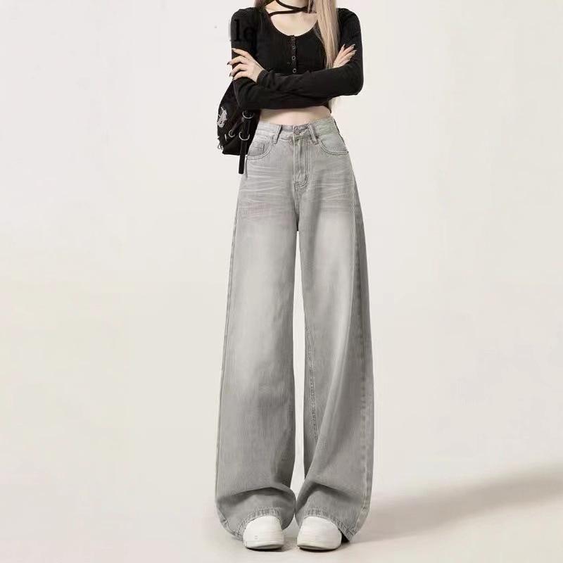 Stylish High-Waisted Light Grey Wide-Leg Jeans for Women - Spring/Autumn 2025 Collection
