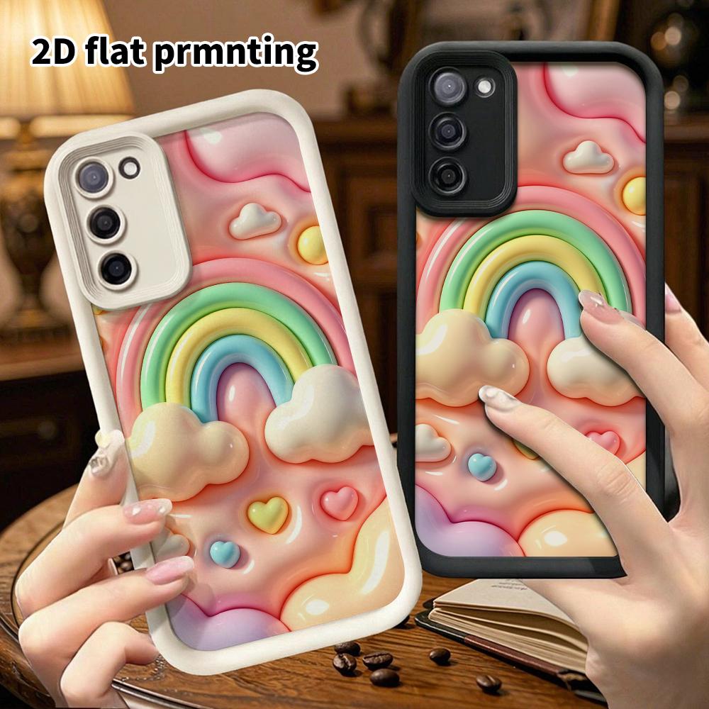 Phone Case: 2D flat design suitable for Samsung Galaxy A34 A35 M05 M06 S20 S22 S21 FE Plus 5G protective case, rainbow clouds, perfect Christmas and H